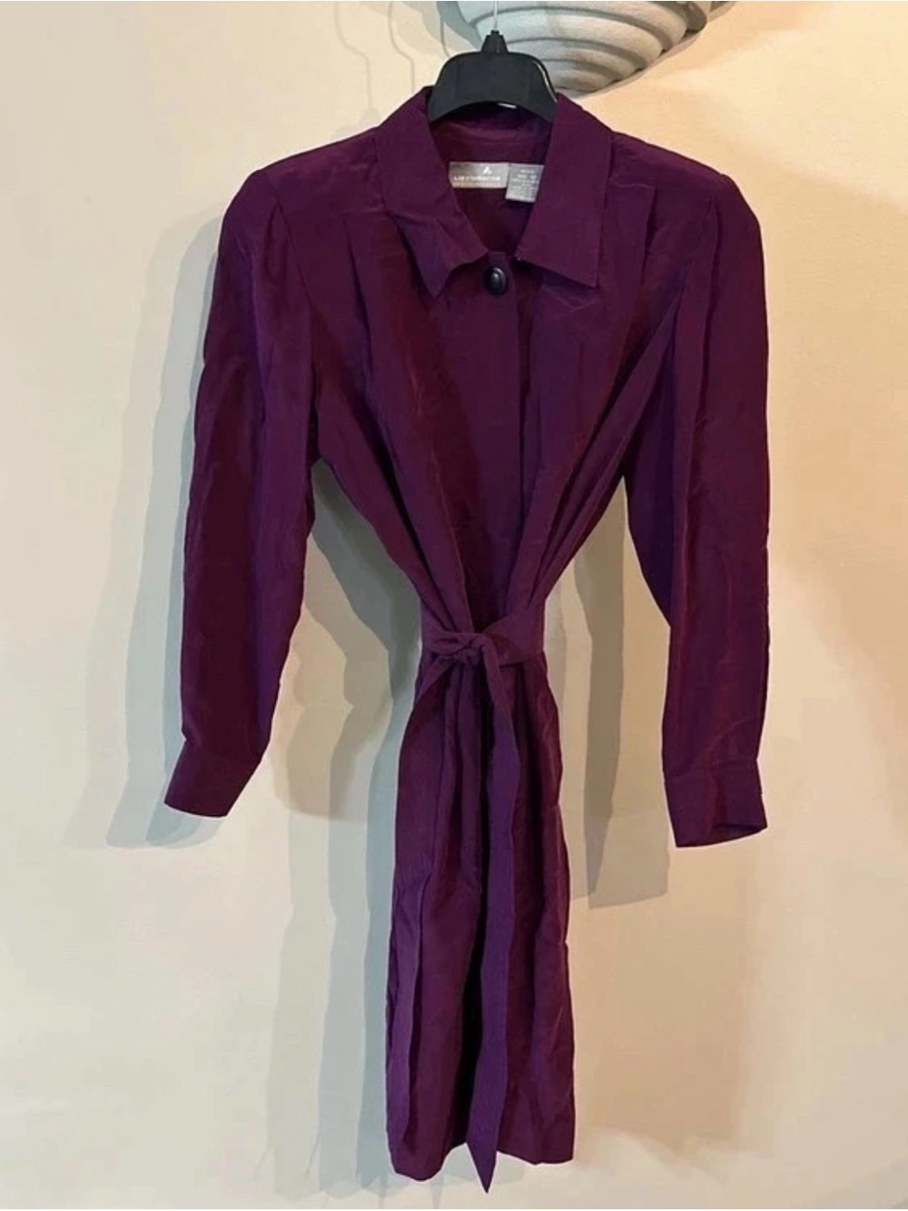 Vintage Liz Claiborne Purple Silk Shirt Dress Midi Button Down 80s 90s